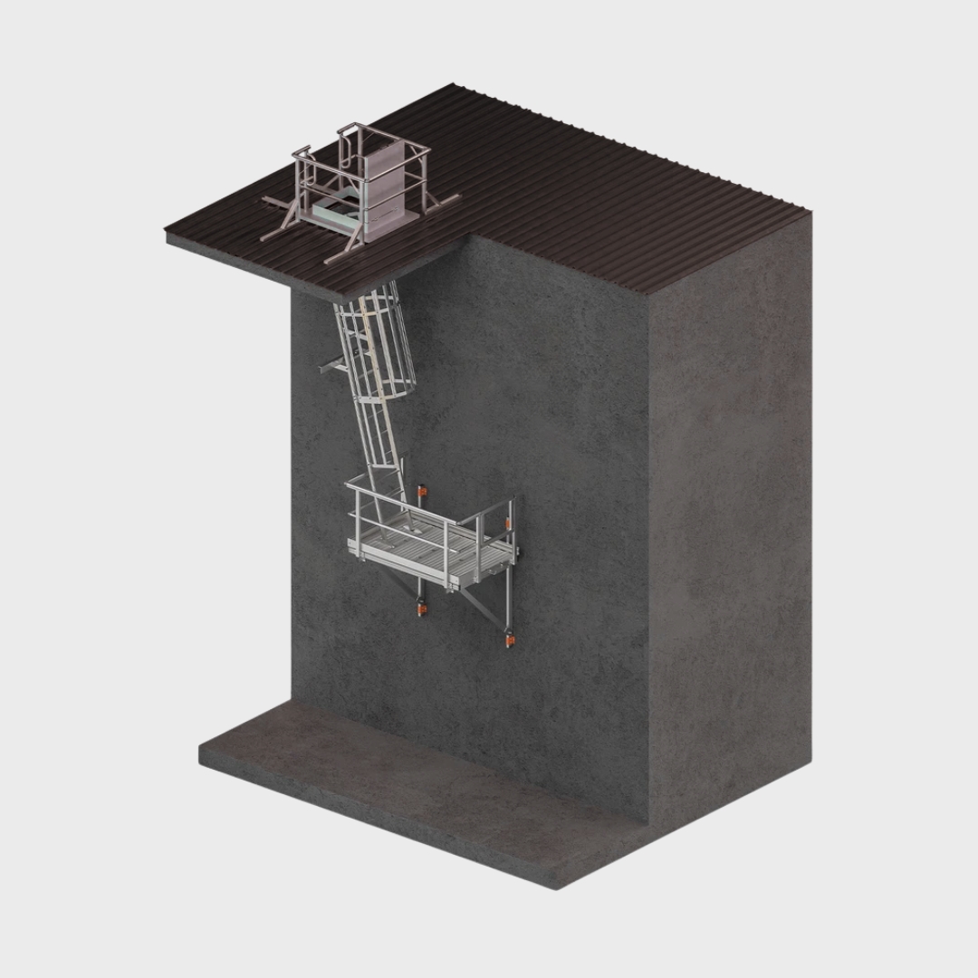Suspended Angled Cage Ladder with Midway Landing Platform - Internal Access