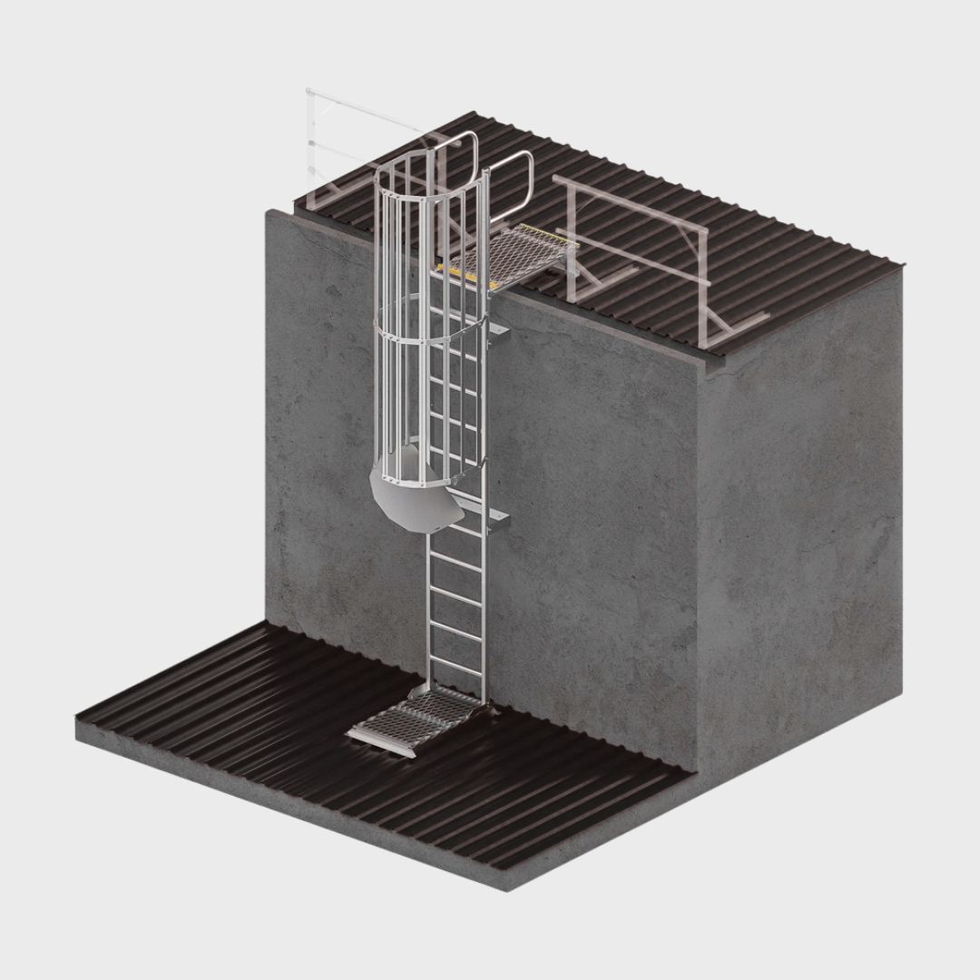 Vertical Cage Ladder with D-rails and 1.0m Landing | Hart Australia