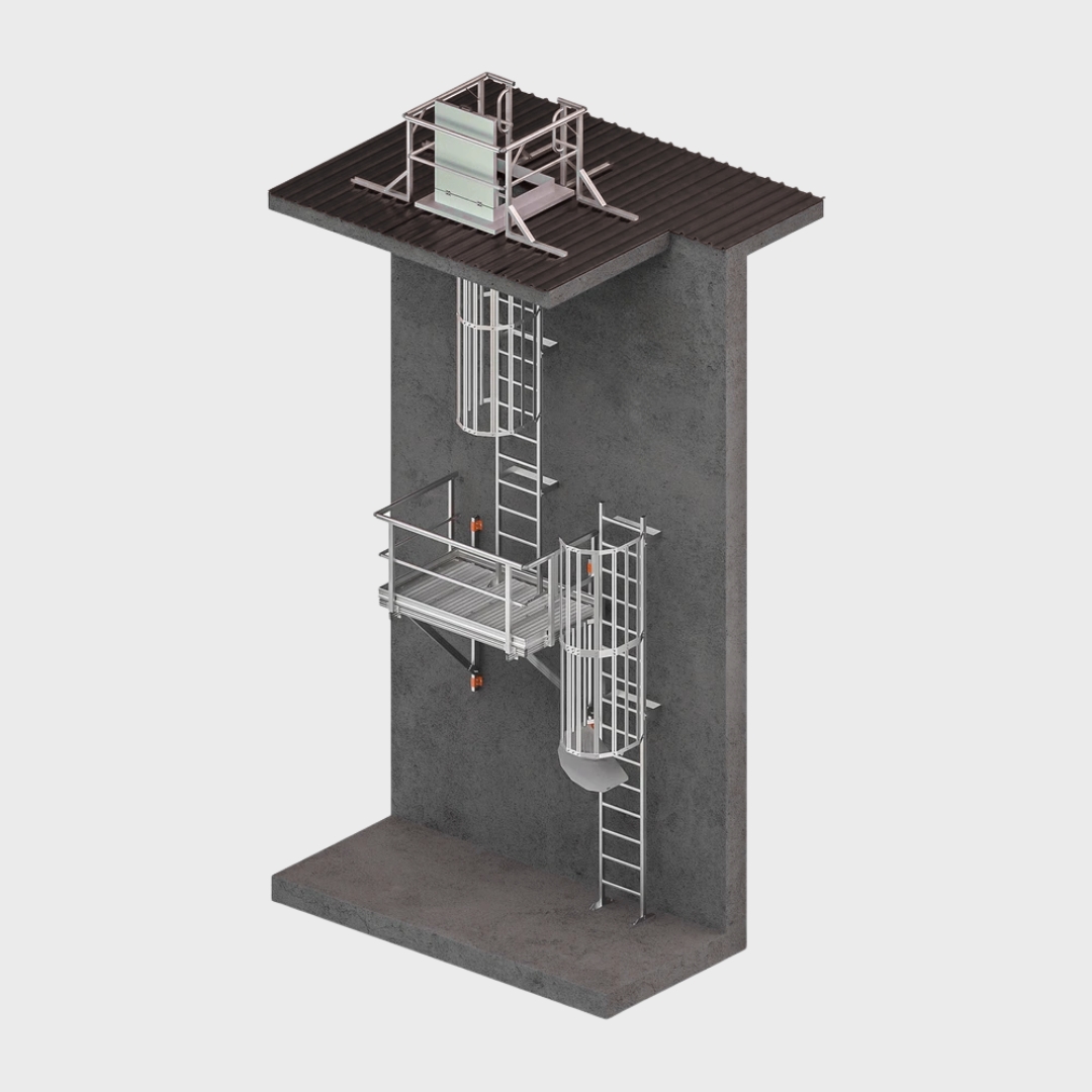 Vertical Cage Ladder with Midway Landing Platform - Internal Access ...