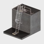 Angled Safety Cage Ladder with D-rails and 1.0m Landing