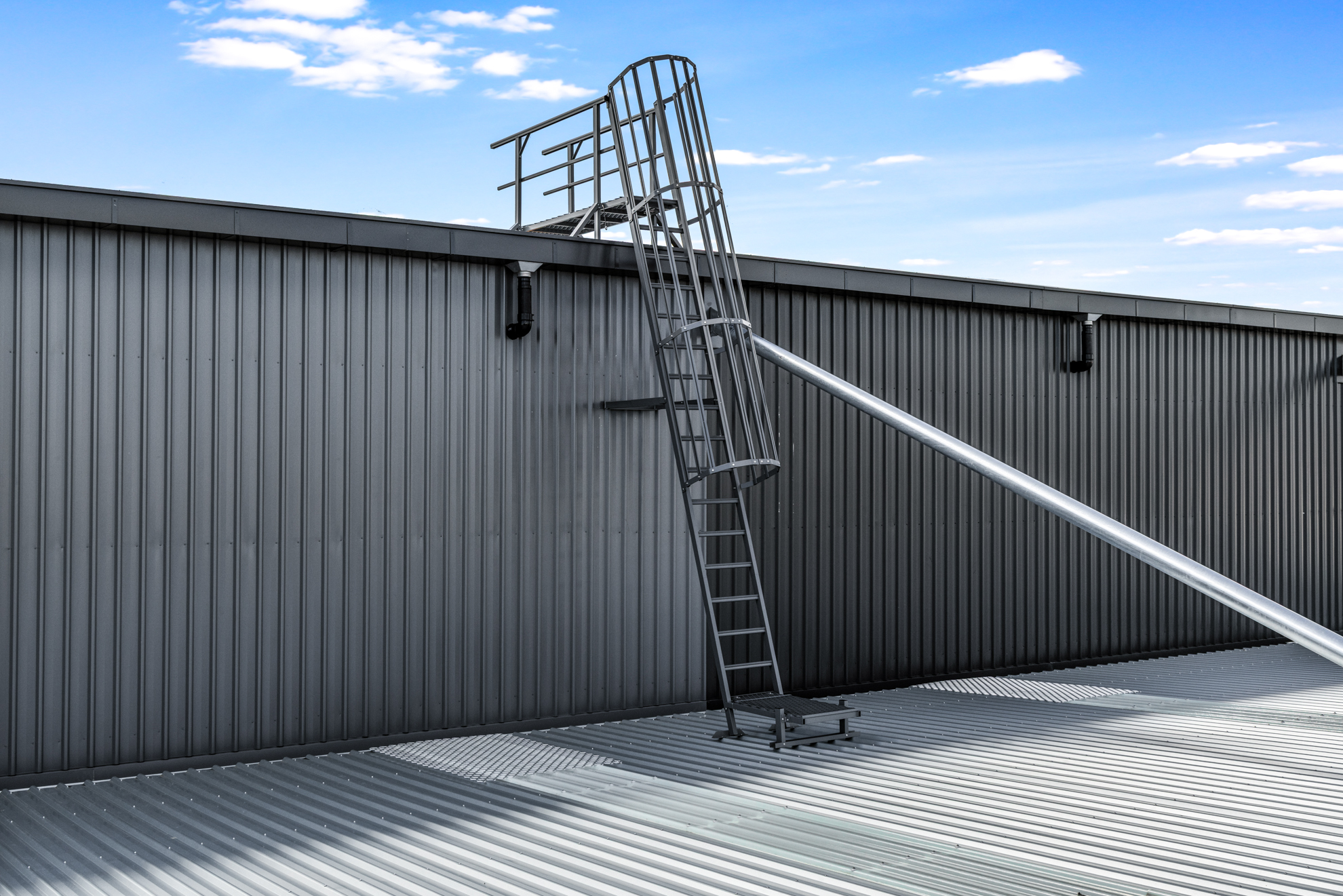 Angled Cage Ladder with 2.4m Adjustable Access Kit