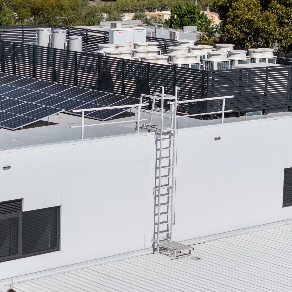 Vertical Line Ladder with Grabrails, Parapet Platform and 1.0m Landing, 3300mm - 5700mm