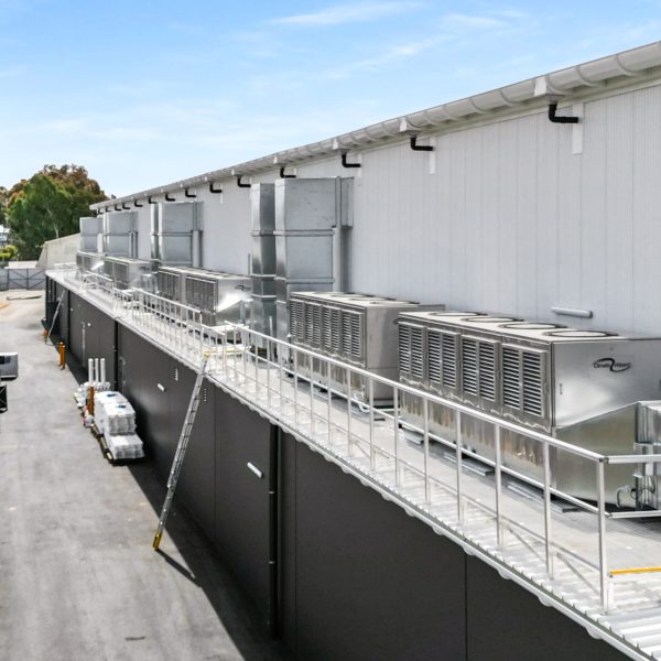 Roof plant platform with guardrails at basketball stadium Marion, SA
