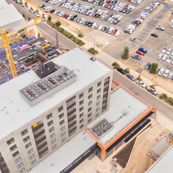 Roof mount HVAC plaform with slatted screen on apartment building - Tonsley, SA